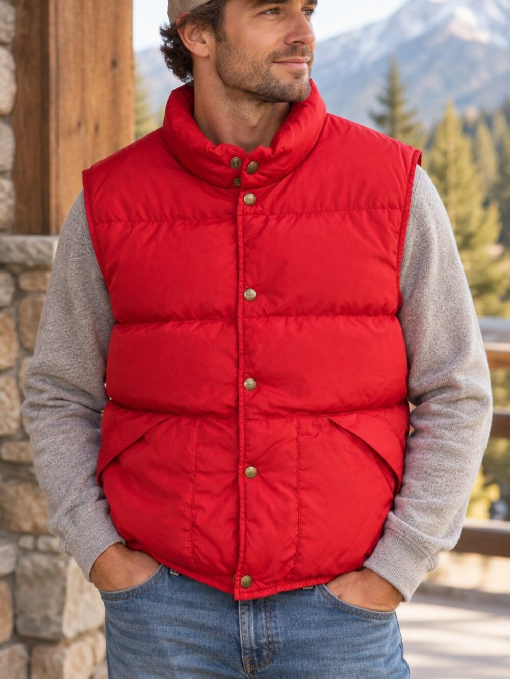 Vintage L.L.Bean Men’s M Red Goose Down Puffer Vest Made in USA Snap Front